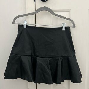Black Leather Ruffled Women's Skirt
